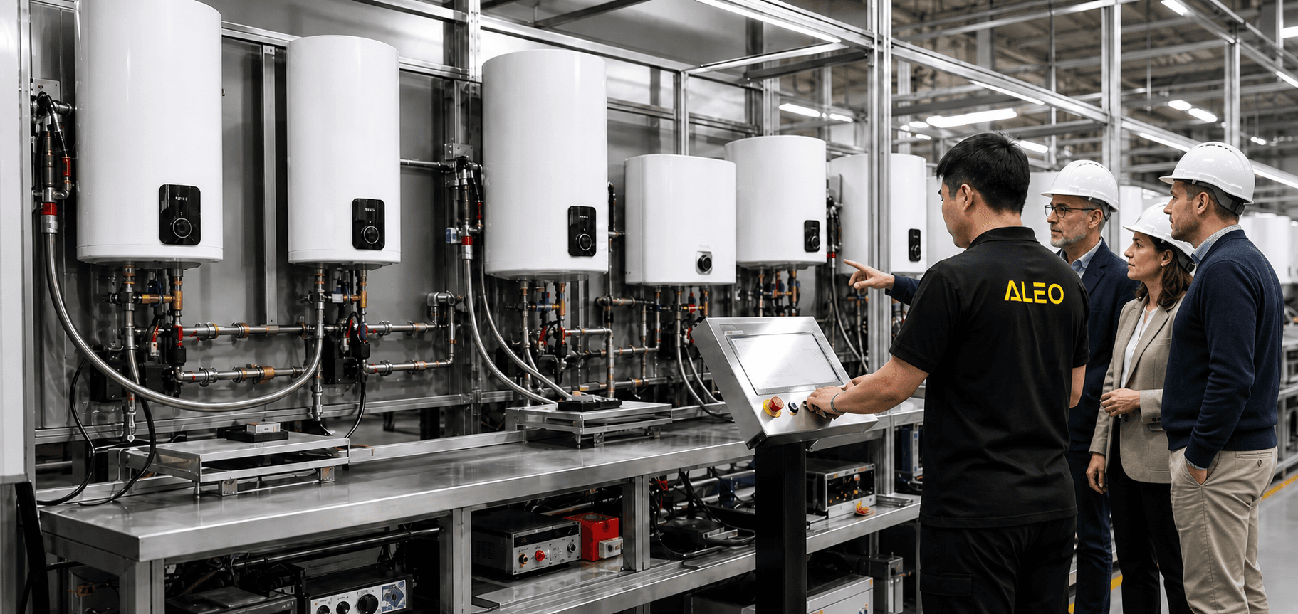 European and North American customers visiting the ALEO factory testing line
